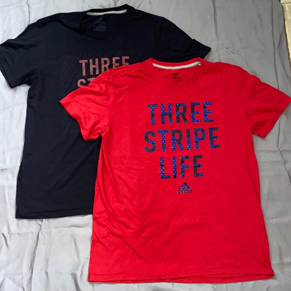 2 Adidas ‘Three Stripe Life’ T-Shirts